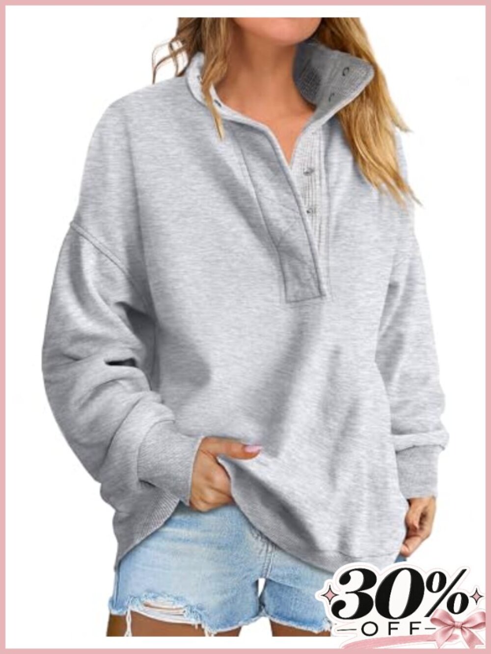 Oversized Mock Neck Henley Sweatshirt Loose Fit Pullover Long Sleeve Casual